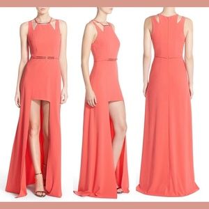 NWT Halston Heritage Sleeveless‎ Crepe High/Low Gown in Pink Coral [SZ 4 ]